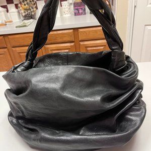 SABINA New York Black Genuine Leather Ruched Hobo Tote - Like New